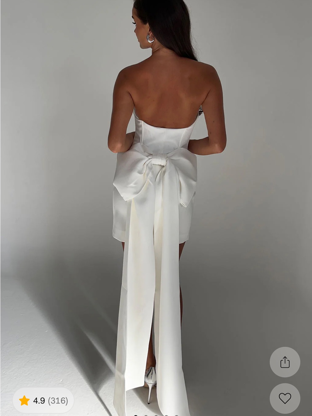 Meshki Ivory Strapless Satin Mini Dress With Oversized Back Bow